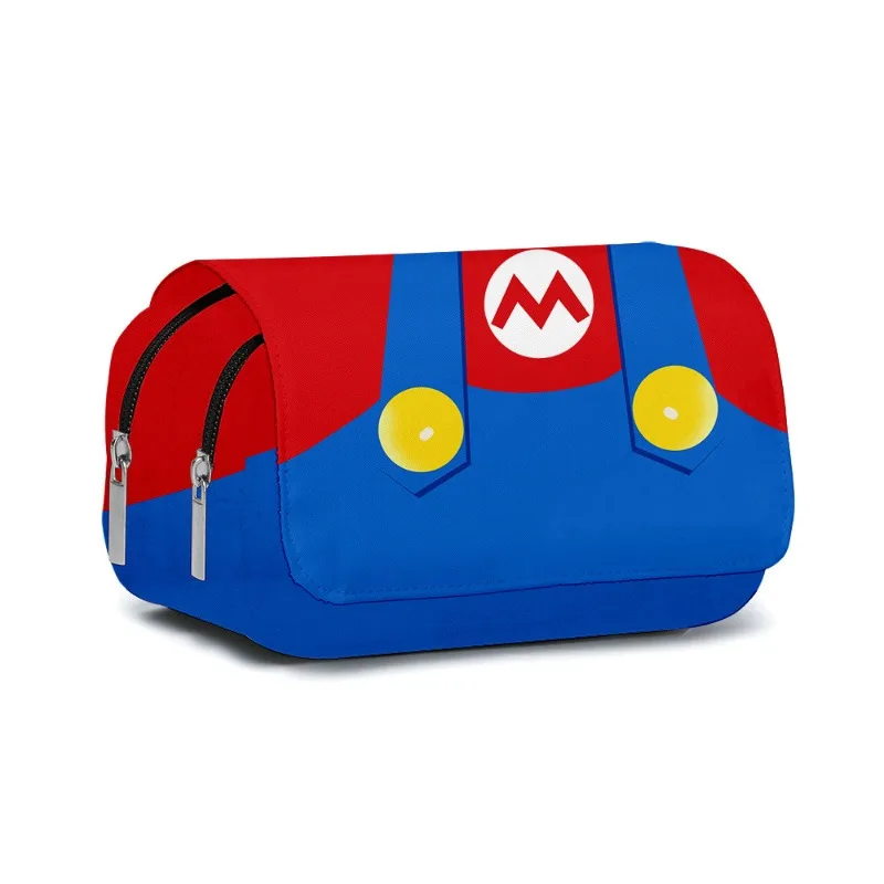 Super Mario Bros Pencil Case Large Capacity Double-deck Pencil Pouch Cartoon Anime Portable Pen Bag Student Stationery Supplies