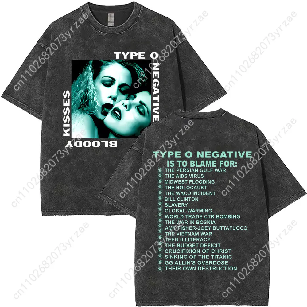 Bloody Kisses Retro Wash Tshirt Man Woman High Quality Vintage T Shirt Cotton Short Sleeves Fashion T-shirt Soft Breathable Tops