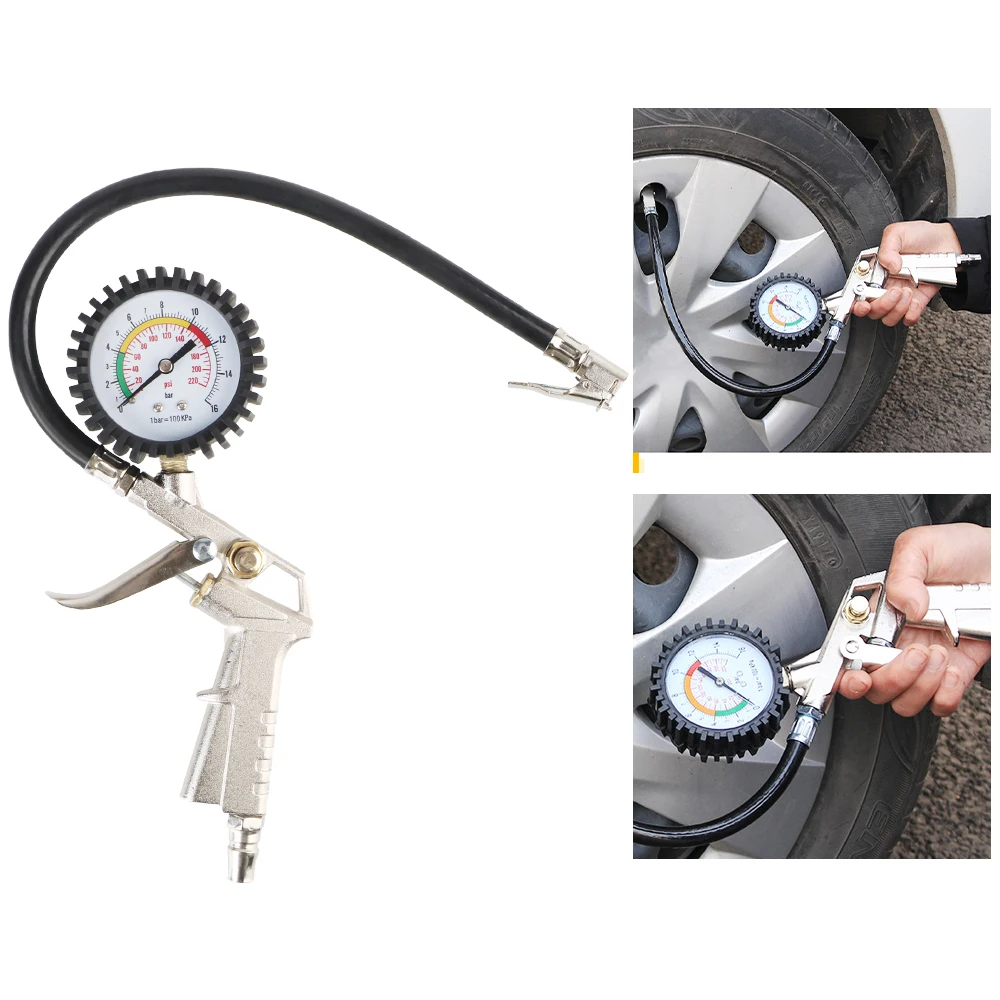 0-220PSI Tire Air Pressure Monitoring Gauge Tester Air Compressor Dial Meter Inflator Pump Tools Multifunctional Car Motorcycle