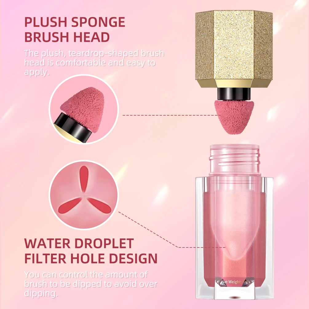 QIBEST Liquid Blush Cheek Tint Sponge Tip Soft Smooth Face Makeup Blusher Rouge Pigment Waterproof Long Lasting Creamy Cosmetic