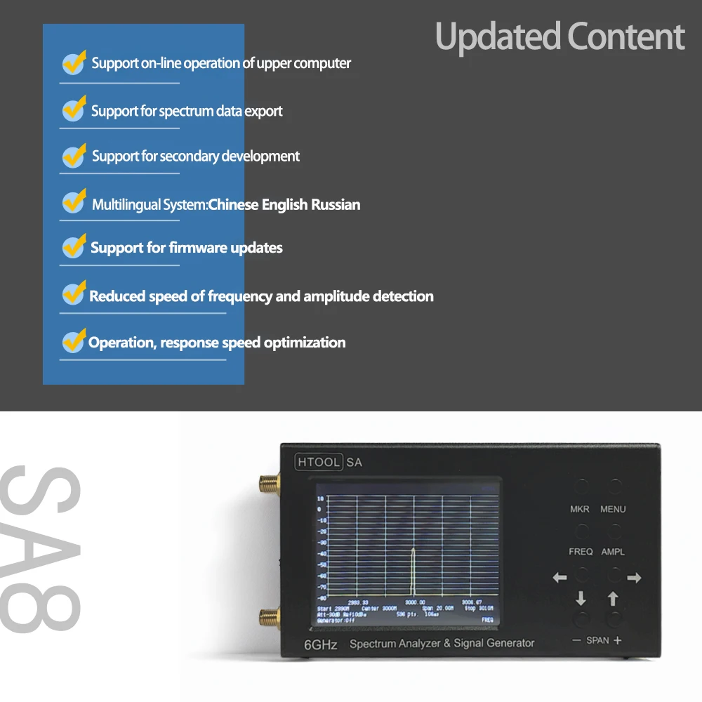 SA6 Upgraded SA Spectrum Analyzer 35-6200MHz Signal Generator Provide PC Software Measuring Radio Signal Direction Compass HTOOL