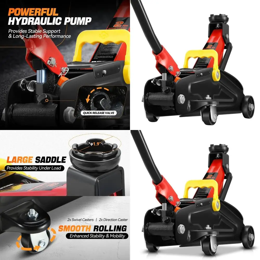 

Heavy-Duty 2 Ton Single-Piston Hydraulic Car Lift Jack, 5.1-13 Lift Range, Black