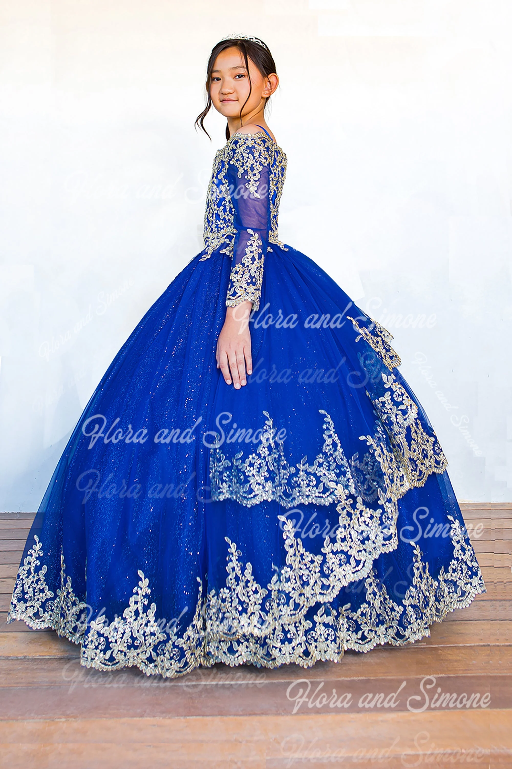 Vestido de niña de flores rojas con apliques dorados brillantes, vestido de baile para niños con hombros descubiertos, vestido de primera comunión para desfile, fiesta de cumpleaños personalizada