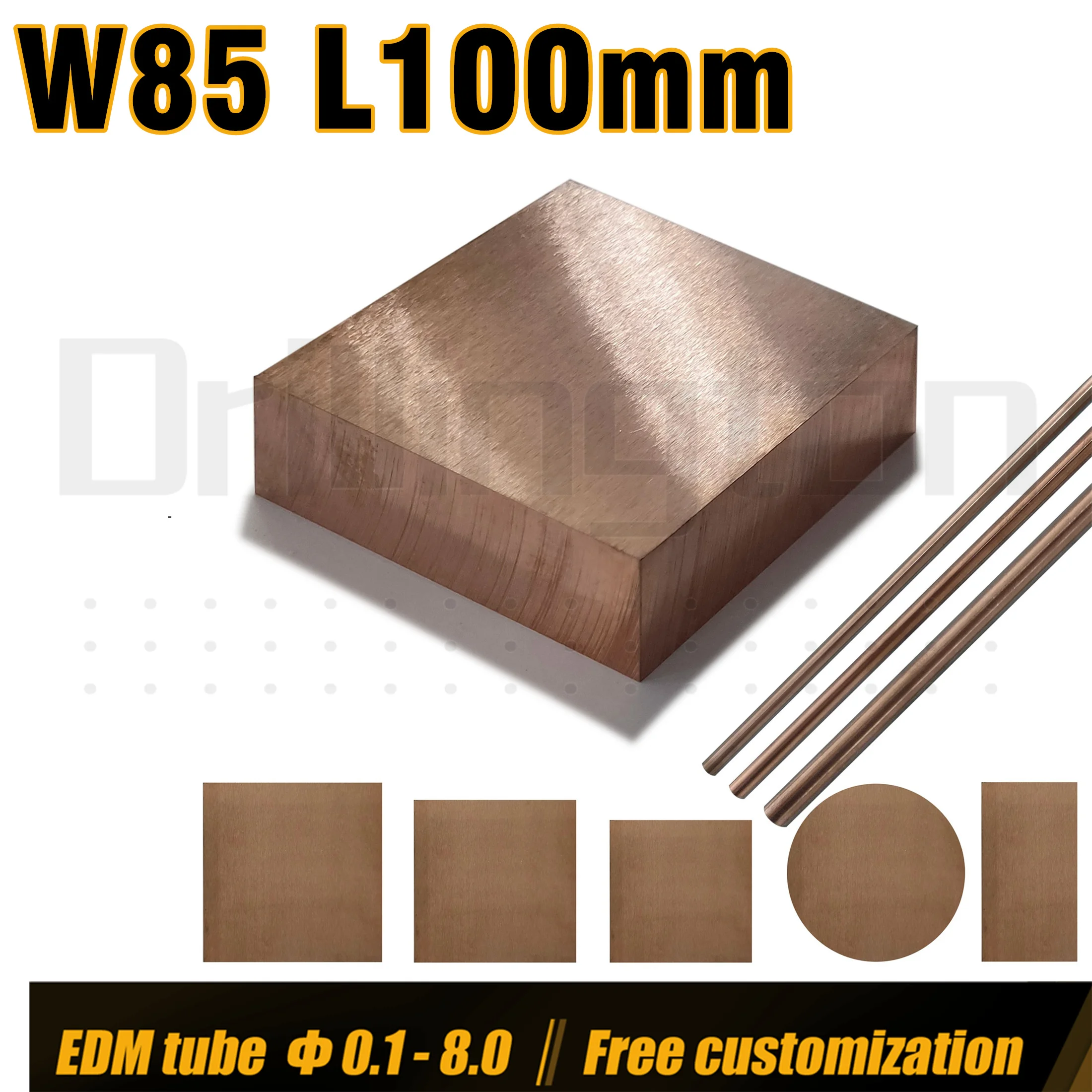 

Tungsten Copper Plate, W85 Alloy Bar, W85Cu15 Length 100 mm , Electrode Block for Welding, Electrode Plate for Sinker EDM