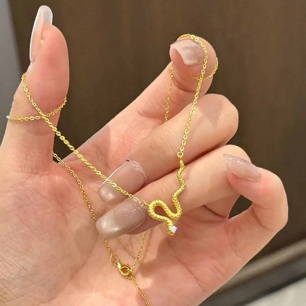 뱀 초커 뱀 목걸이 망치 패턴, 골드 컬러 트위스트 뱀 목걸이, 금속 칼라 패션, 뱀 쇄골 체인