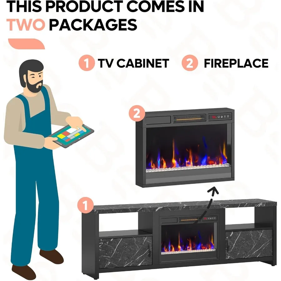 70 حامل تلفزيون مدفأة كهربائية لأجهزة التلفاز حتى 75 مركز ترفيهي حديث مع خزائن تخزين وأضواء LED وأرفف مفتوحة وC