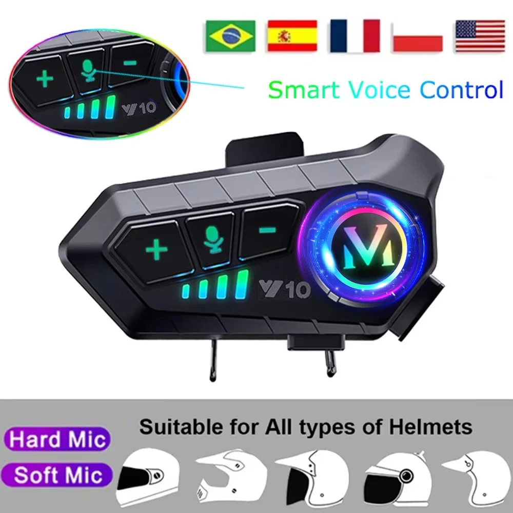 

Y10 Motorcycle Helmet Bluetooth Headset Wireless Hands-free 2000mAh Super Long Standby Earphone IPX6 Waterproof MP3 Player