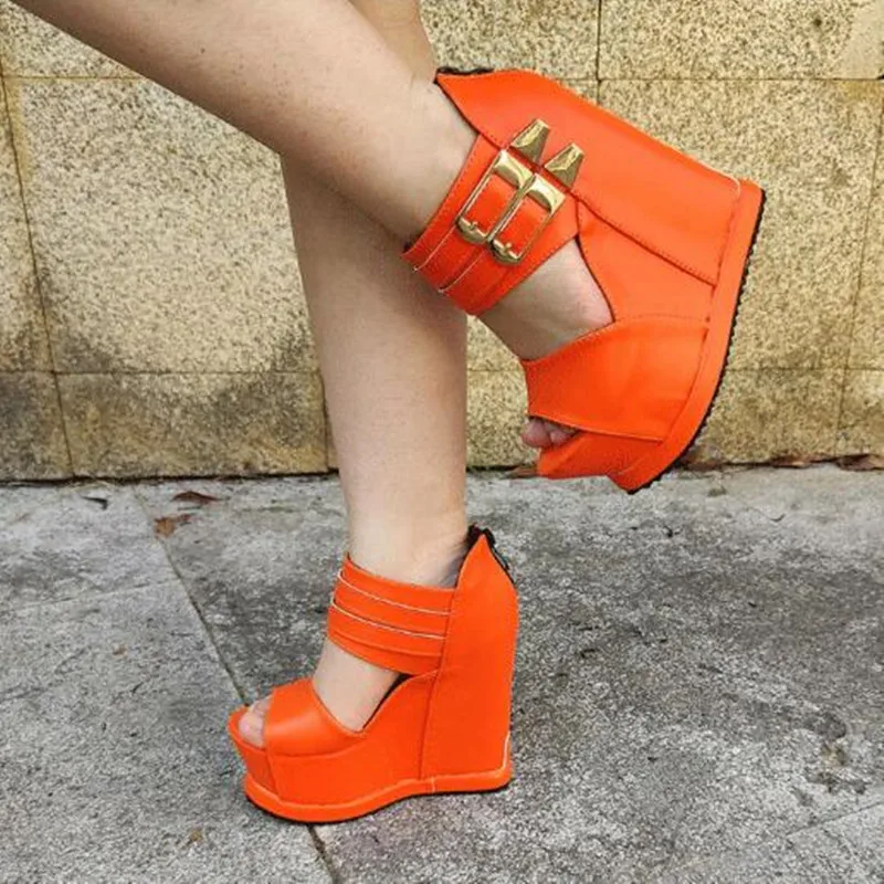 

Роскошные летние женские римские сандалии, сандалии на танкетке с толстой подошвой, женские туфли с открытым носком и ремешком на щиколотке, женские туфли на высоком каблуке 14 см