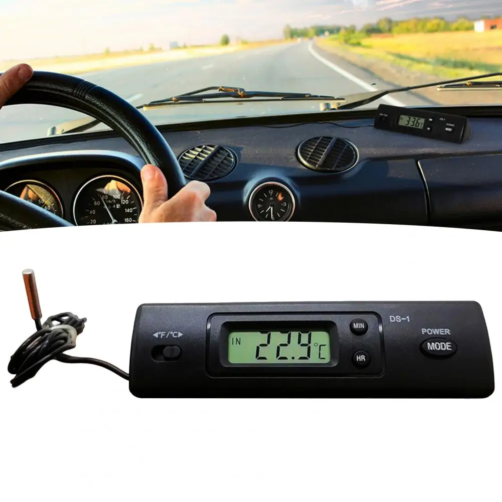 Digital Thermometer Reads Inside/Out LCD Display Car Thermometer Double Probe Celsius Fahrenheit Conversion Temperature Gauge