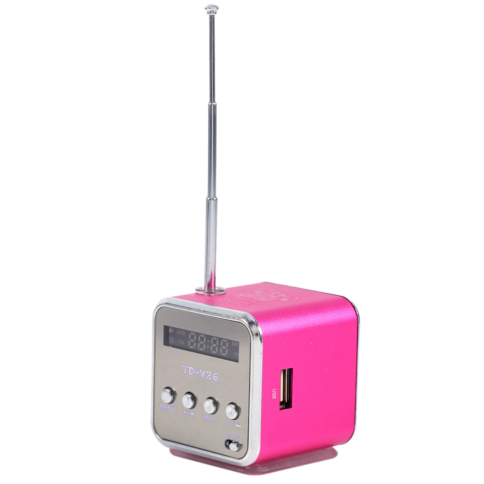 Altavoz portátil Radio FM reproductor de música compatible con tarjeta TF y reproducción de disco U Mini altavoz con batería integrada de 600mAh para el hogar