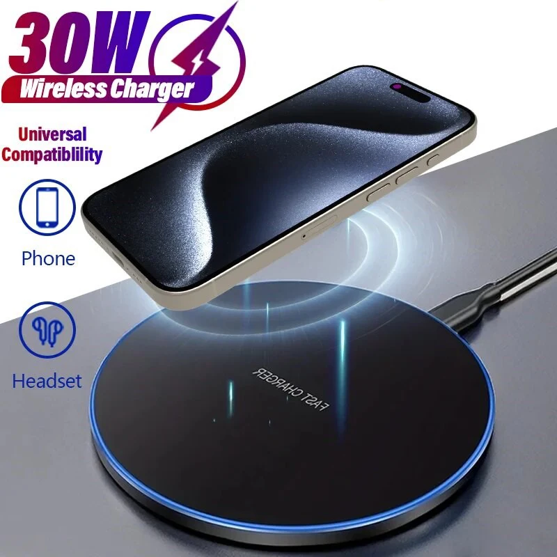 

30W Wireless Charger Pad for IPhone 16 15 14 13 12 11 8 Plus Samsung Xiaomi Phone Chargers Induction Fast Charging Dock Station