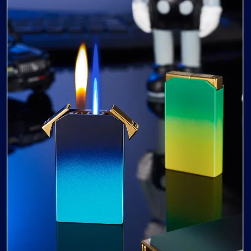 New Dual Fire Gas Lighter Straight Into Open Flame Blue Flame Butane Gas Lighter Cigarette Accessories