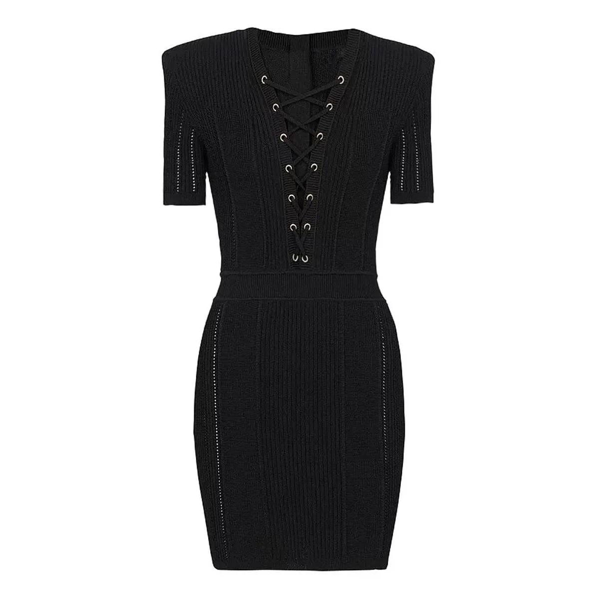 High Quality SML Three Color Elastic Knitted Fashionable V-neck Strap Sexy Short Sleeved Slim Fit Temperament Casual Women Dress