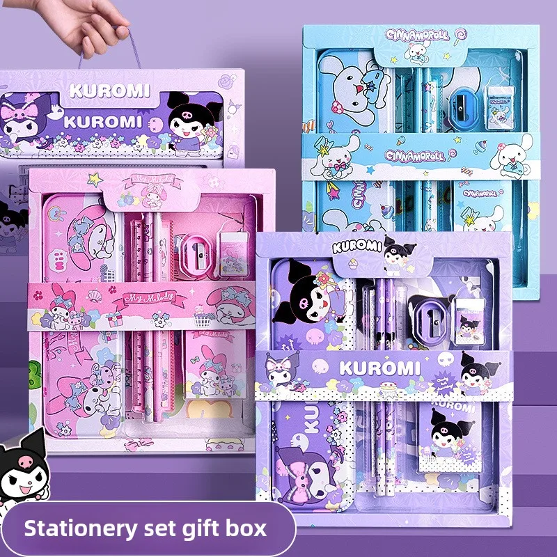 Sanrio Kuromi Stationery Set Cartoon Cinnamoroll My Melody Pencils Erasers Rulers Student School Supplies Study Stationery Gifts