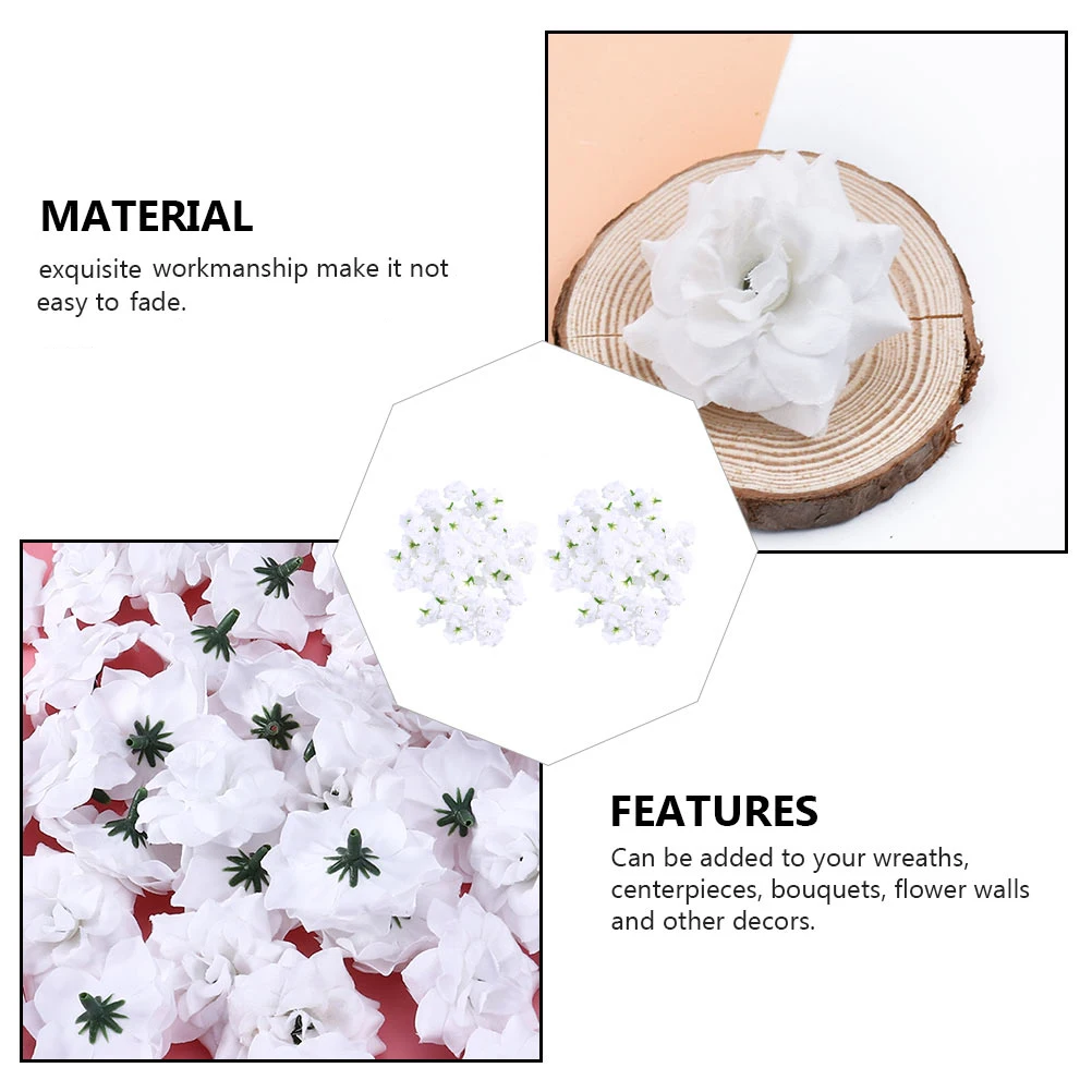 

100pcs Artificial Roses Simulation Flower Heads White Fake Decor for Crafts DIY Wedding Valentine Silk Adornment