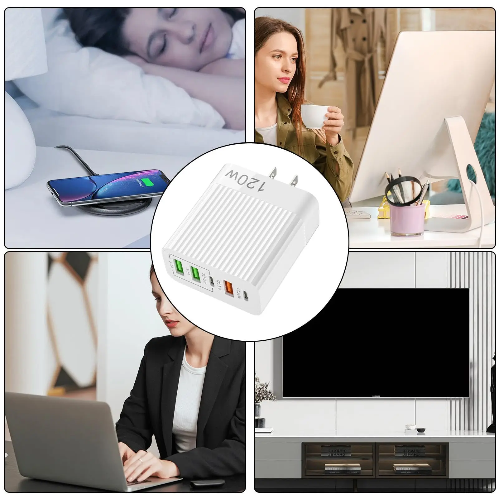 إجمالي 120 واط 5 منافذ USB PD شاحن سريع نوع C شحن سريع 3.0 شاحن لشاومي آيفون هواوي سامسونج الاتحاد الأوروبي/الولايات المتحدة الهاتف الجدار محول #2