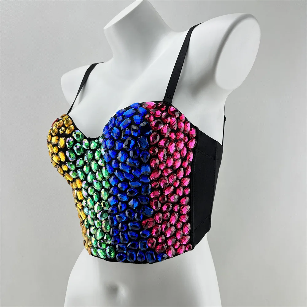 

Nightclub Sexy European and American Hot Girl Camisole Women's Color Sequin Bead Wrapped Chest Tube Top Beauty Back