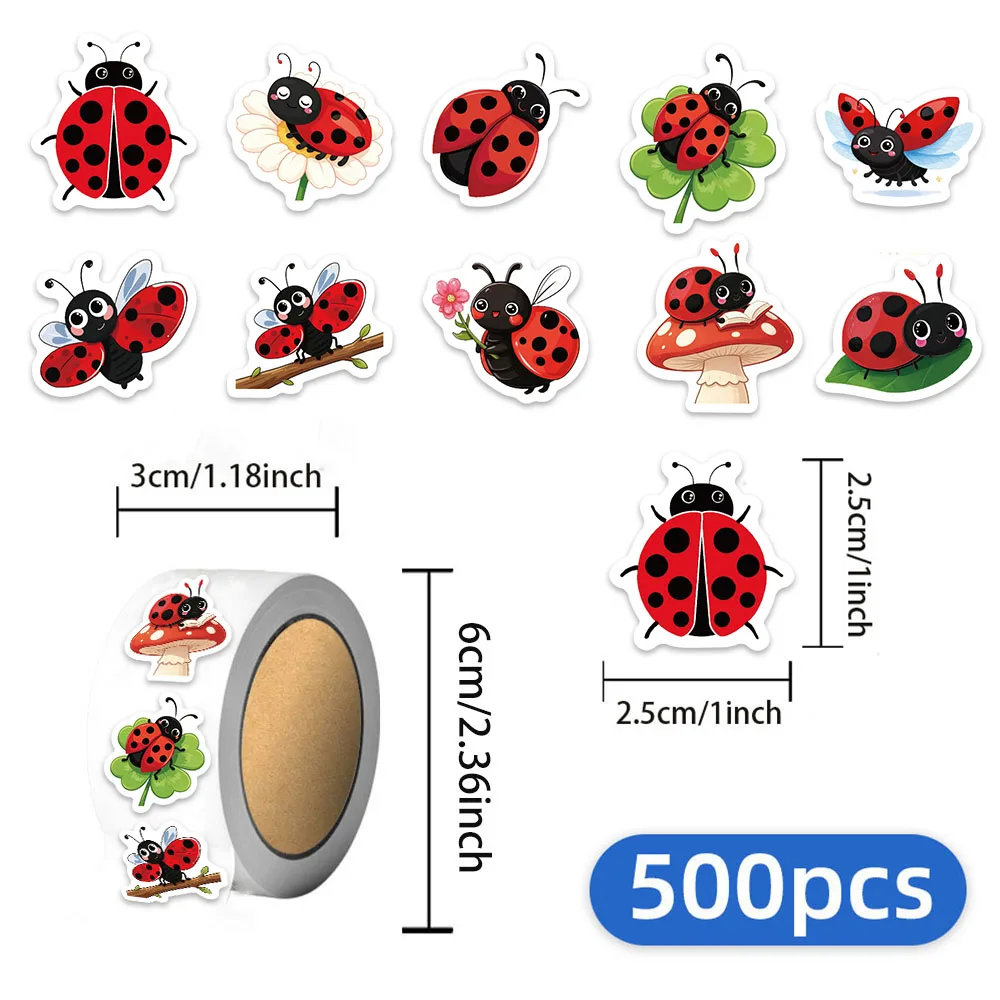 500PCS Ladybug Cute Cartoon Graffiti Scroll Small Pattern DIY Skateboard Cup Waterproof Decorative Stickers