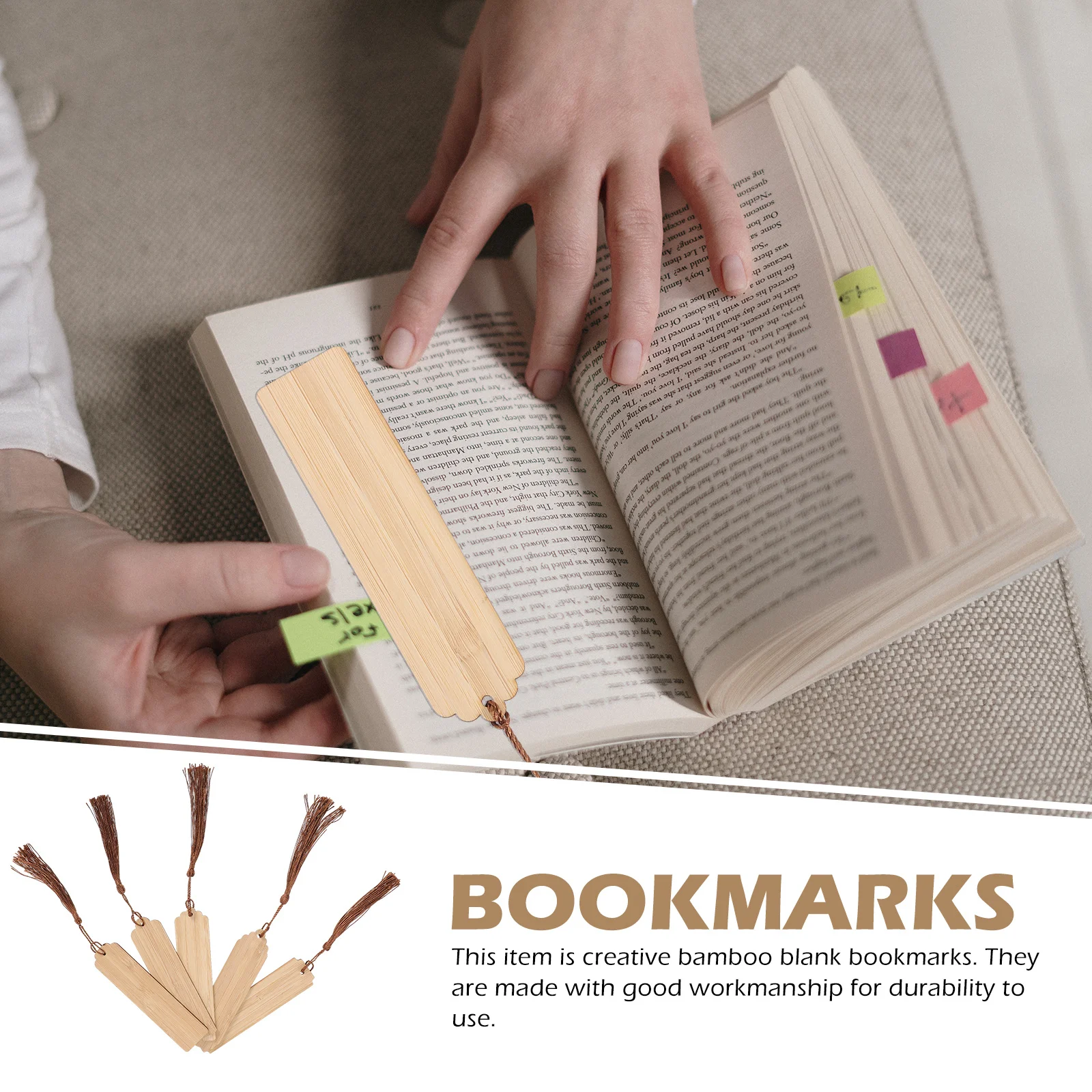 

10Sets Bamboo DIY Blank Bookmarks Unfinished Hanging Tags for Craft Decorations Reading Markers Students Office Supplies