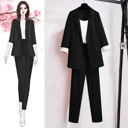 Chic Women Coat Suit Single-button Blazer Suit Pants Vest Set tinta unita Notch Collar Women Business Outfit pendolare