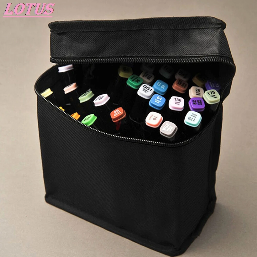 Folding Art Markers Zipper Canvas Storage Pencil Bag Hold 36/48/60/80pcs Markers Pen Large Capacity Zipper Black