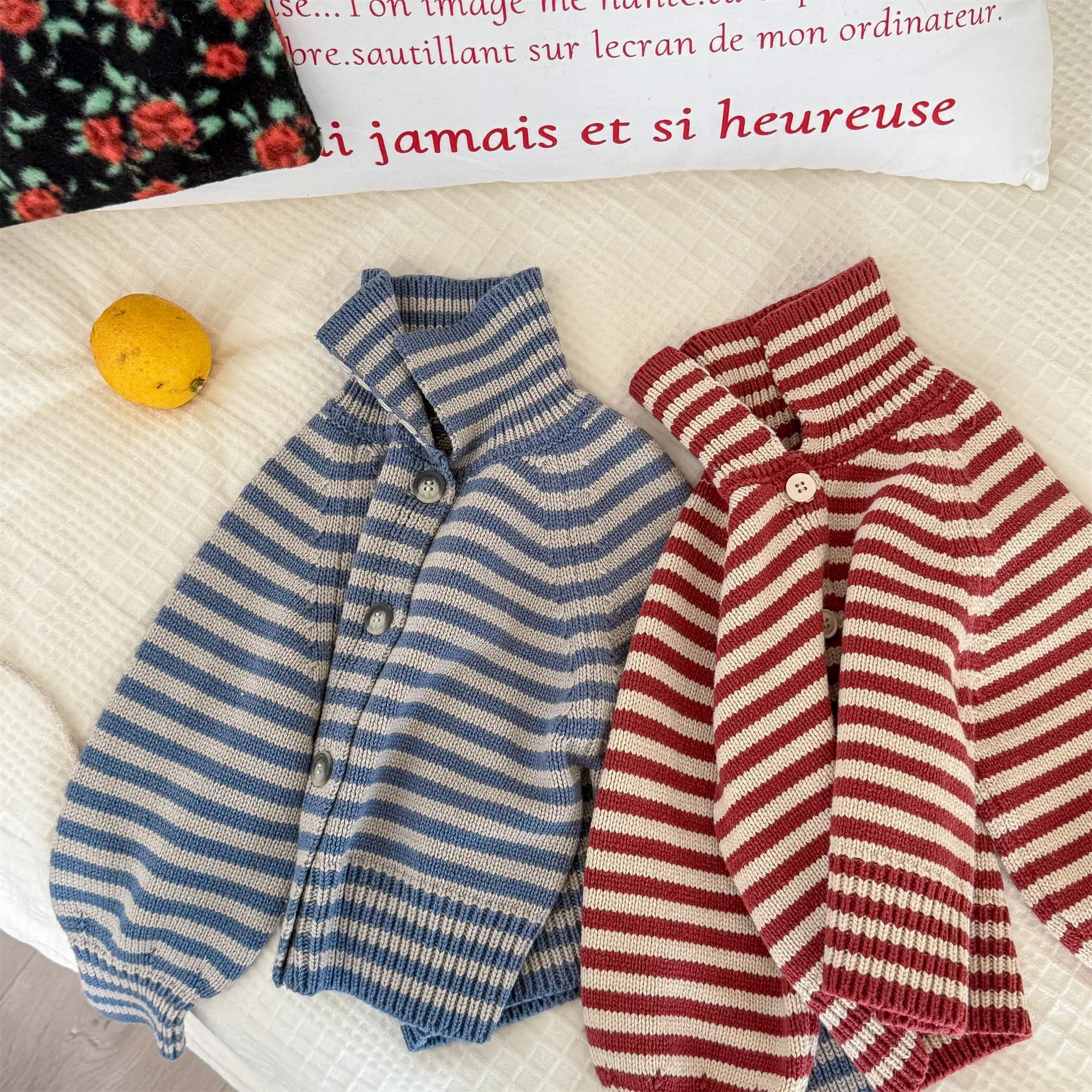 

2025 Winter New Children Warm Knit Coat Boys Girls Casual Striped Sweater Cardigan Baby Knitwear Tops Kids Cotton Knitted Jacket