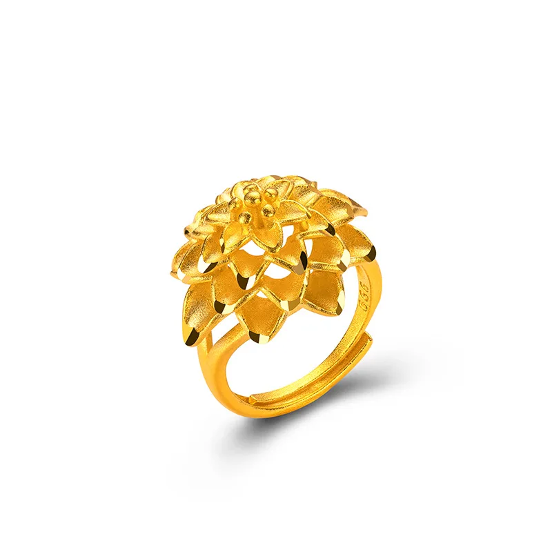 Bague en or jaune 24 carats pour femme, 9999 or véritable, fleur d\'épine, grande fleur, mariage