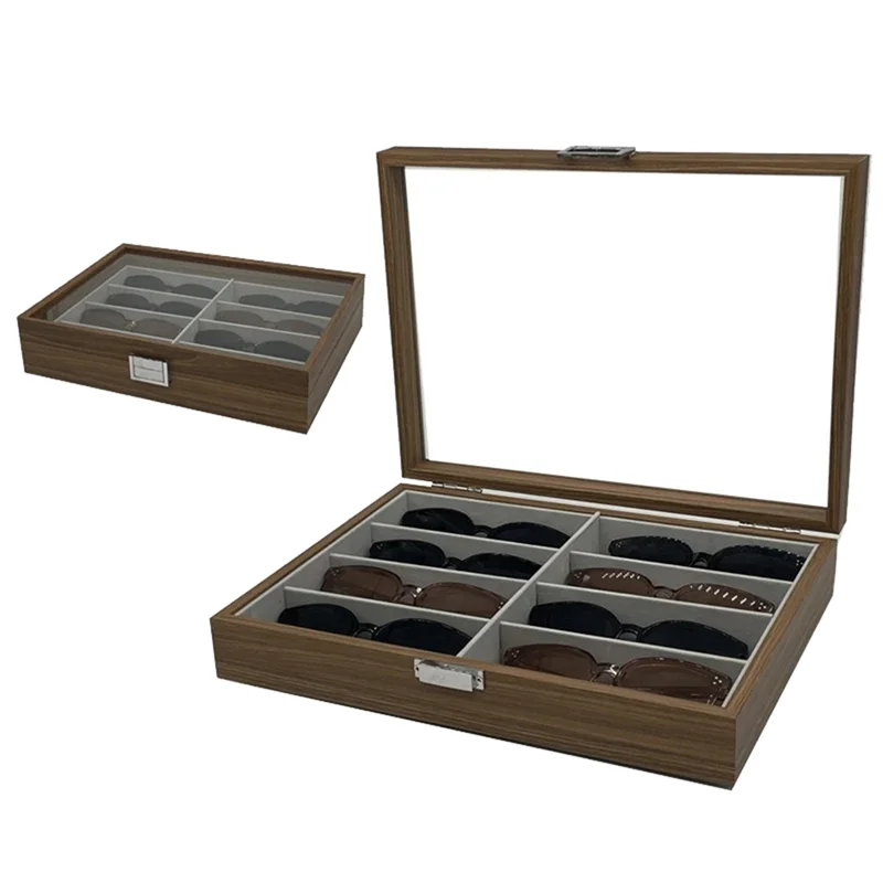 Walnut Wood Sunglasses Storage Display Box 8 Slots Storage Sunglasses Display Case Eyeglass Organizer Collector Jewelry