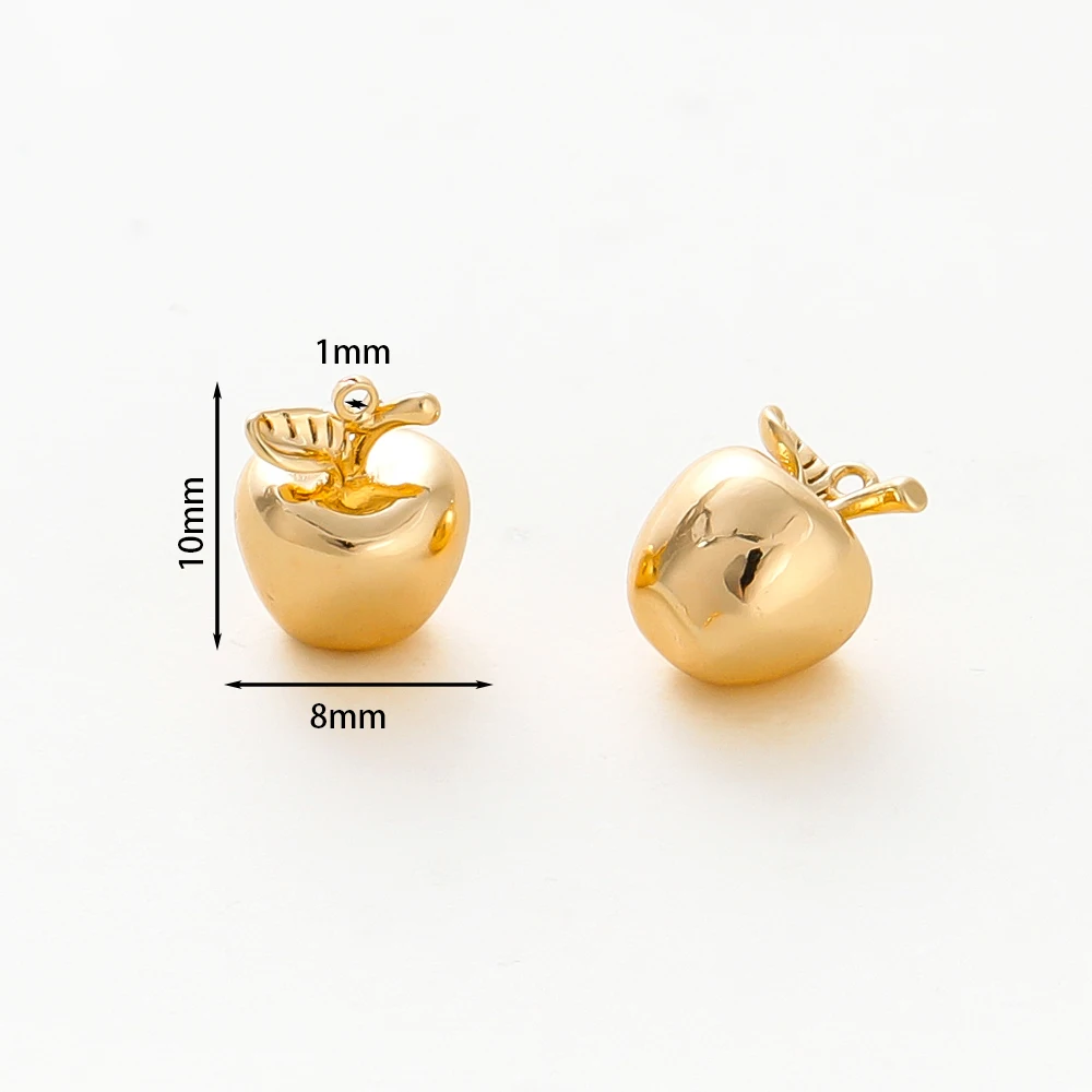 2/4/6Pcs/Lot 8*10mm 18K Gold Color Plated Brass Solid Apple Pendants for DIY Necklace Earrings Jewelry Making Accessories