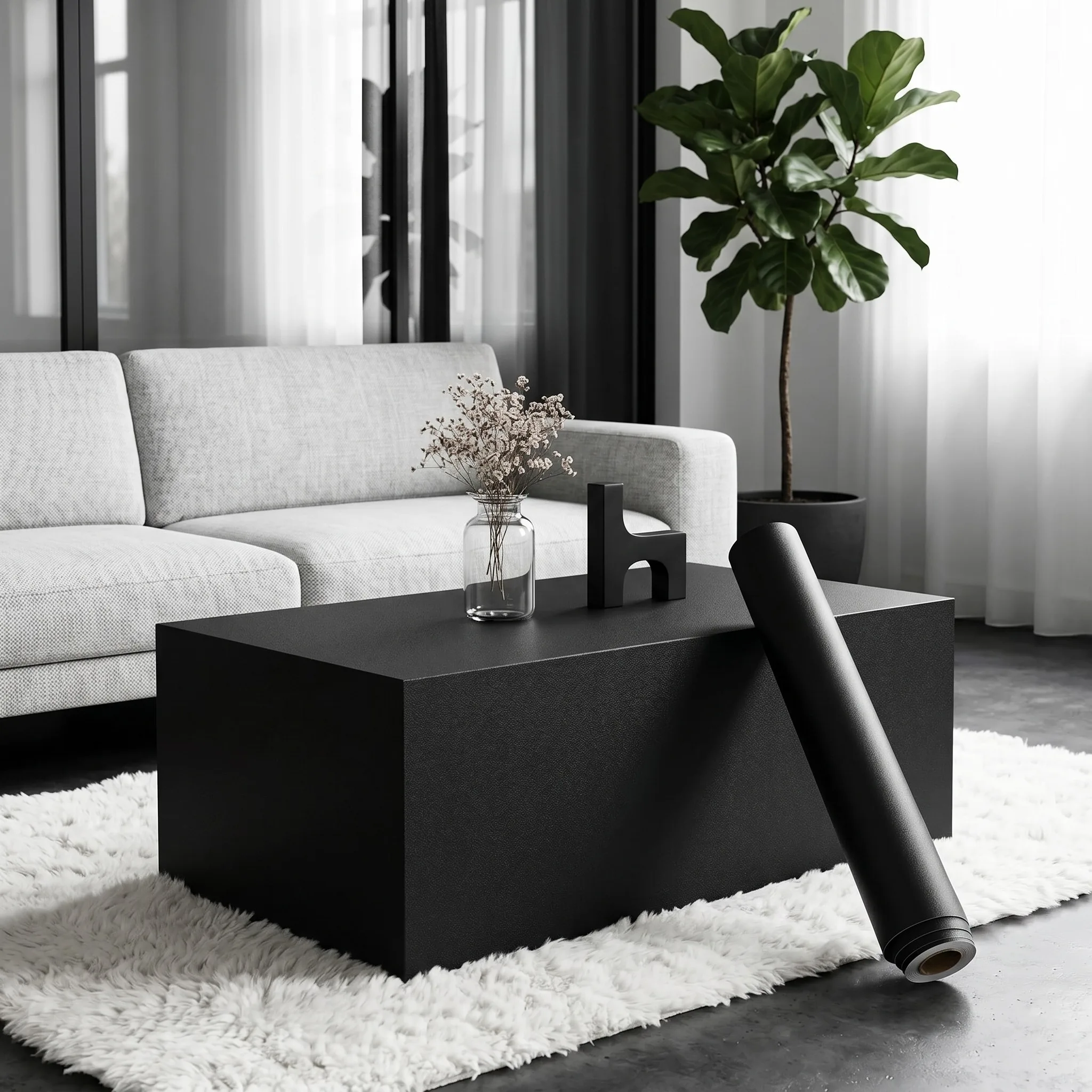 Thick Pure Black Waterproof Removable Wallpaper Matte PVC Contact Paper Self Adhesive for Countertop Cupboard Shelf Decoration
