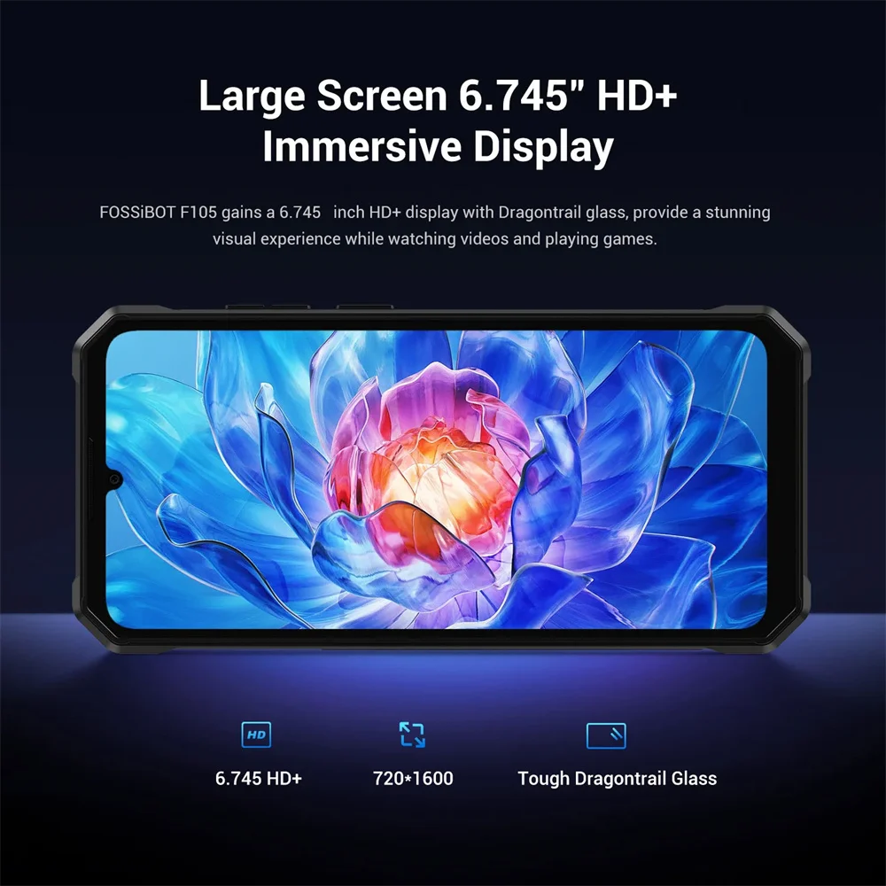 FOSSiBOT 견고한 4G 스마트폰, F105, 6.745 인치 HD, 10300mAh, 옥타코어, 4GB, 64GB, 안드로이드 14, 20 MP, 페이스 ID 휴대폰