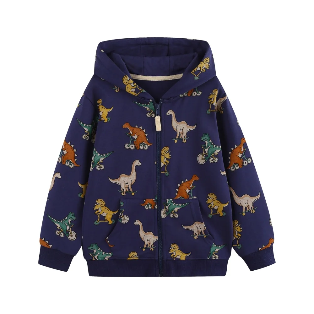 Jumping Meters 2026 Dinosaurs Children's Hooded Jacket Long Sleeve Zipper Winter Autumn Outwear for Boys Girls Coats