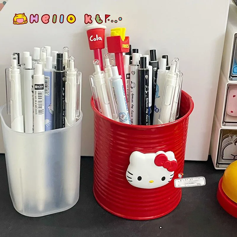 2Pcs Kawaii Sanrio Anime Round Storage Pen Holder Cute Hello Kitty Cartoon 3D Smt Light Luxury Large Capacity Storage Gift Girls