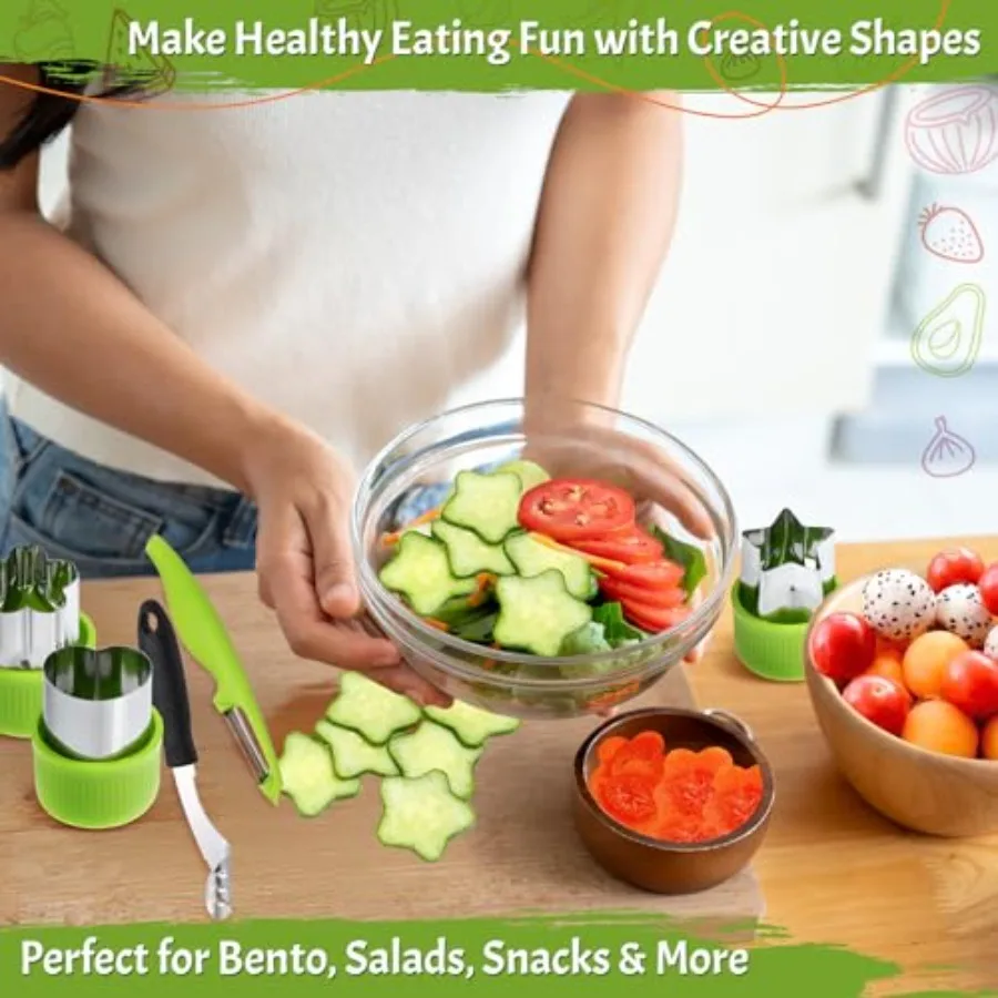 15 Pcs Fruit Vegetable Coring Carving Tool Set Include Stainless Steel Peeler Carving Knife Melon Baller and 9 Shape Cutters fo