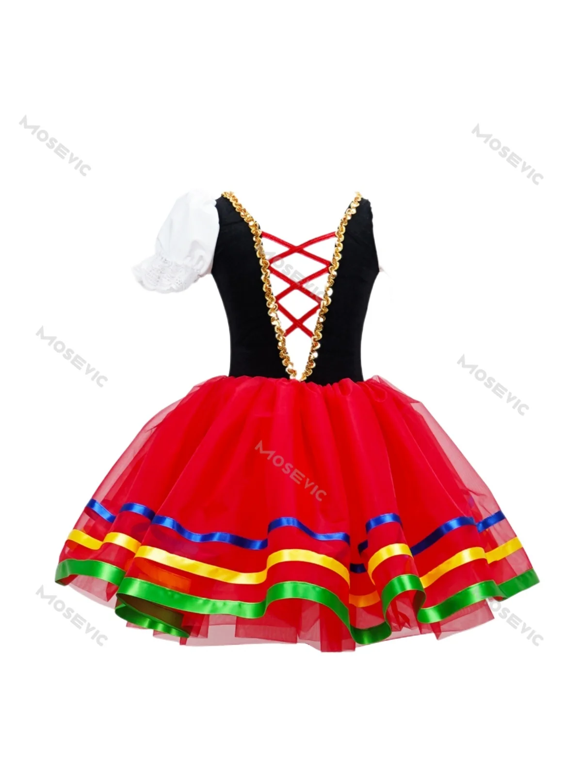 Vestido de Ballet rojo para niñas, falda española, disfraz de baile de bailarina, ropa elegante para actuación profesional en escenario largo