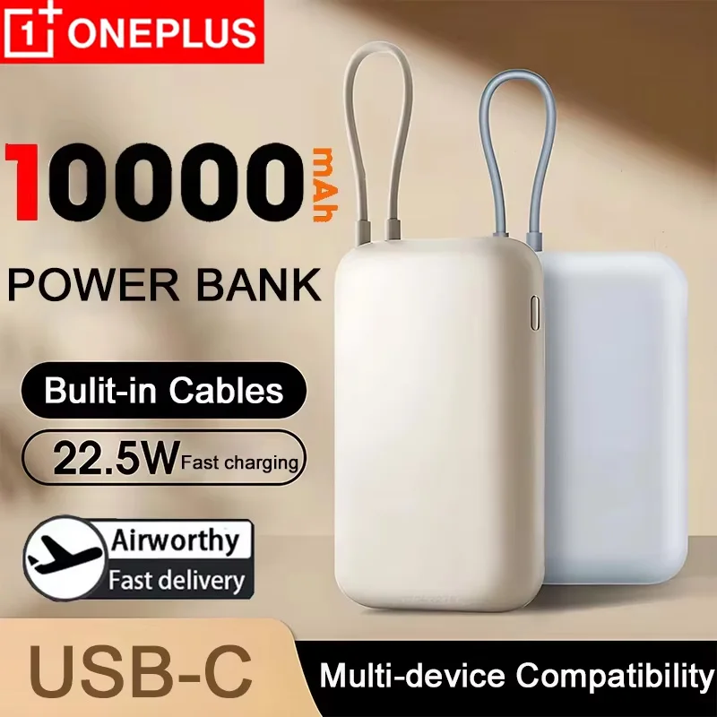 OnePlus 10000mAh Power Bank Super Fast Charging 22.5W With Built-in Data Cable Two-way Fast Charging For iPhone Samsung Redmi