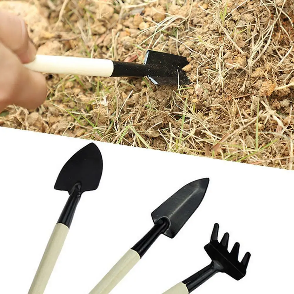 3pcs/Set Mini Cultivating Transplanting Kit Portable Plants Seedling Shovel Rake Spade Drilling Garden Planters Fertilize Tool