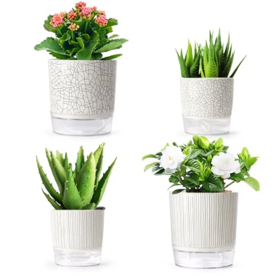 

Self Watering Pots for Indoor Plants 5 4 Inch Stylish Flower Pots Set of 4 Modern Planters with SelfWatering Feature Mixed Colo