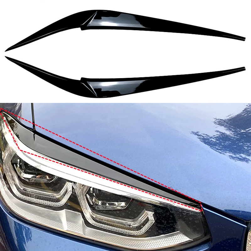 

2Pcs Gloss Black Headlight Eyebrows For BMW X4 X3 G01 G02 2018-2021 Car Eyelids Lids ABS Plastic Auto Accessories