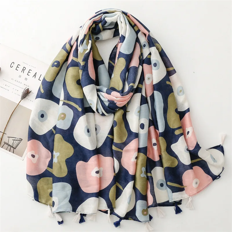 

2023 New Winter Ombre Flower Print Tassel Scarf Shawls Long Head Floral Scarves Hijab Wrap Free Shipping