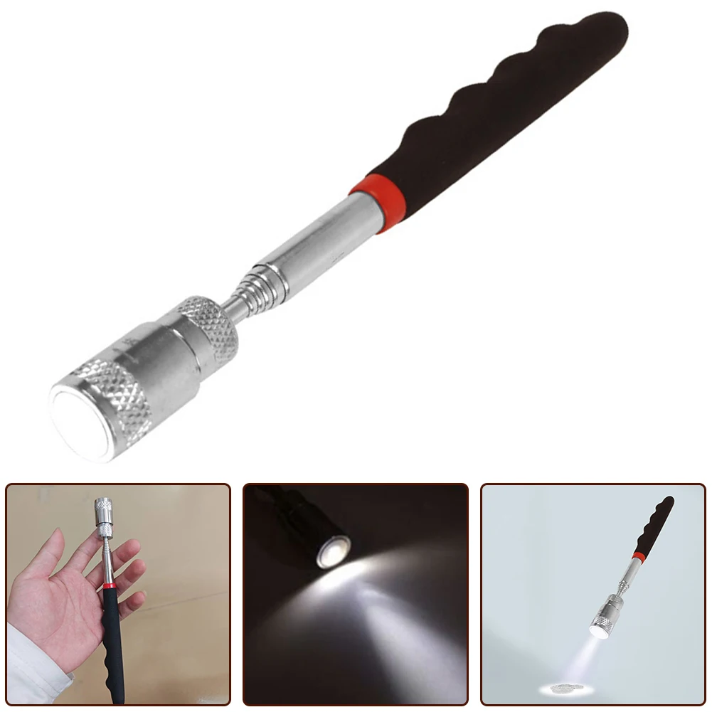 Herramienta de recogida magnética ajustable telescópica, pluma larga, varilla magnética telescópica con luz LED, 1 unidad