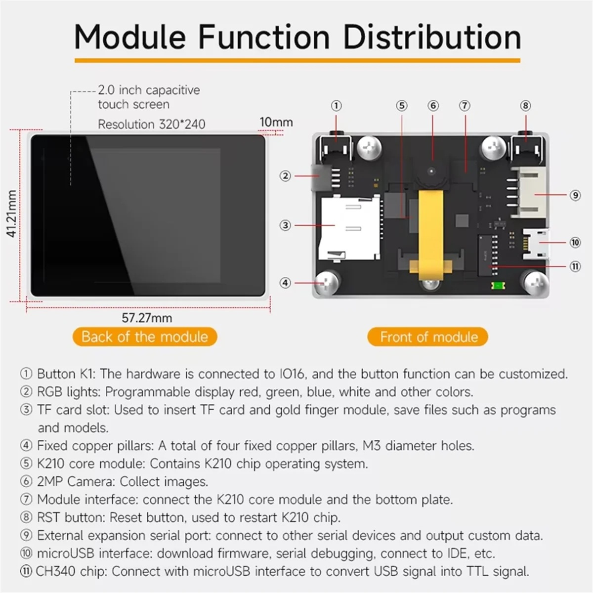 

BABP K210 Visual Recognition Module with 2MP Camera OV2640 and 2.0-Inch LCD Capacitive Touch Screen for DIY Robot Car Kit