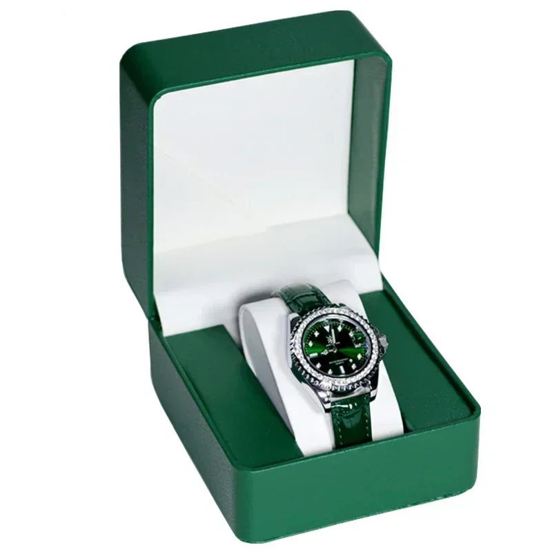 Oval preto marrom verde único travesseiro couro do plutônio relógio de pulso exibição caso organizador para homem clamshell couro do plutônio caso relógio