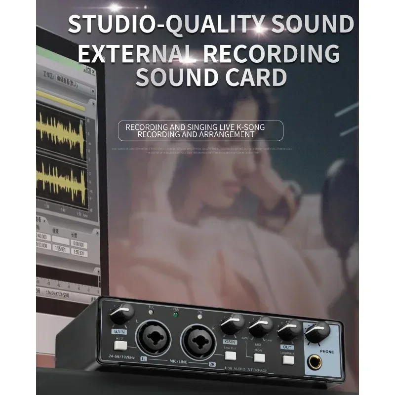 Audio Interface Depusheng MD22 USB 3.0 Sound Card with Monitoring Electric Guitar Live Recording For Studio Singing Micro