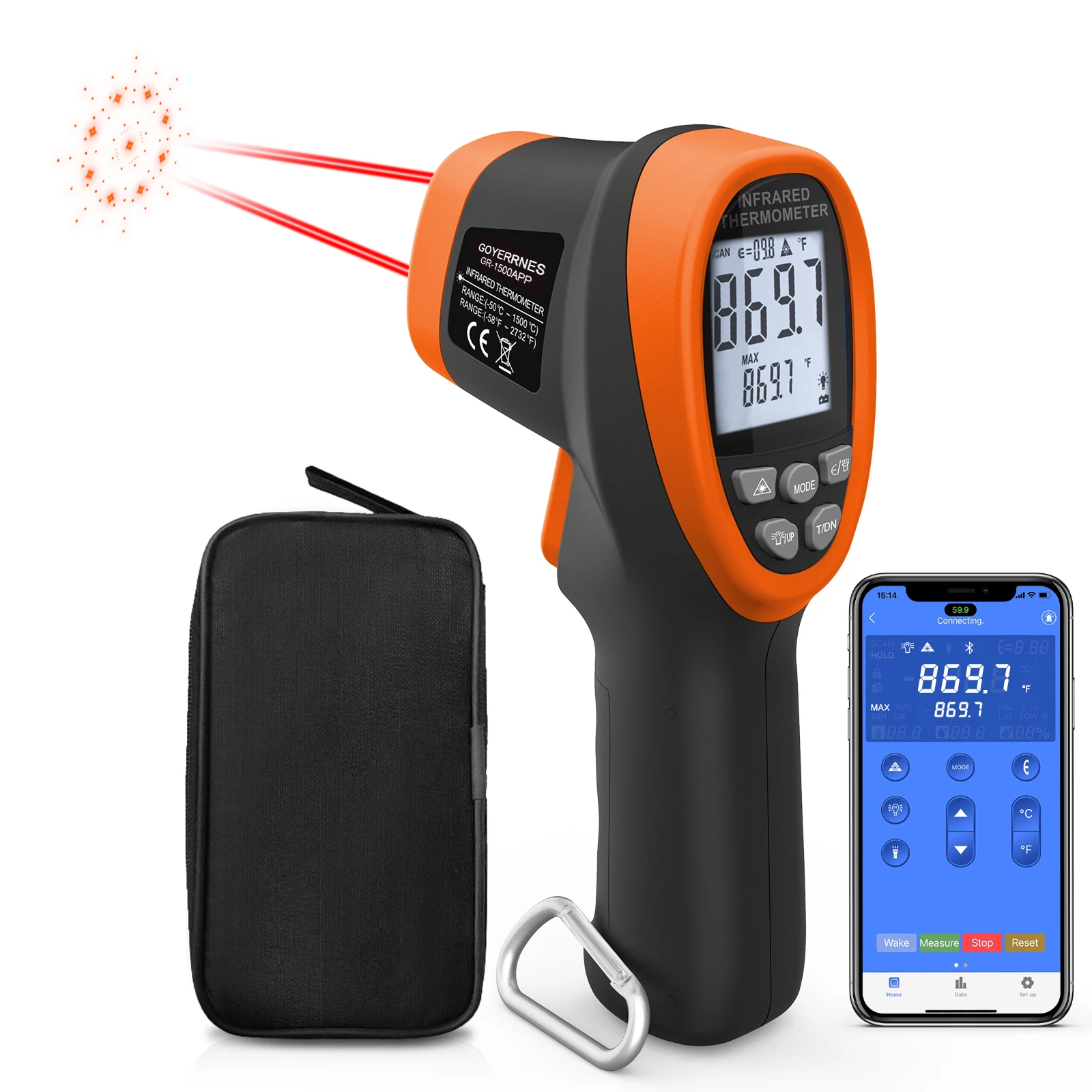 Infrared Thermometer Gun Handheld Heat Temperature Gun Laser Temperature Gun with Adjustable Emissivity Measure -50°C to 1800°C