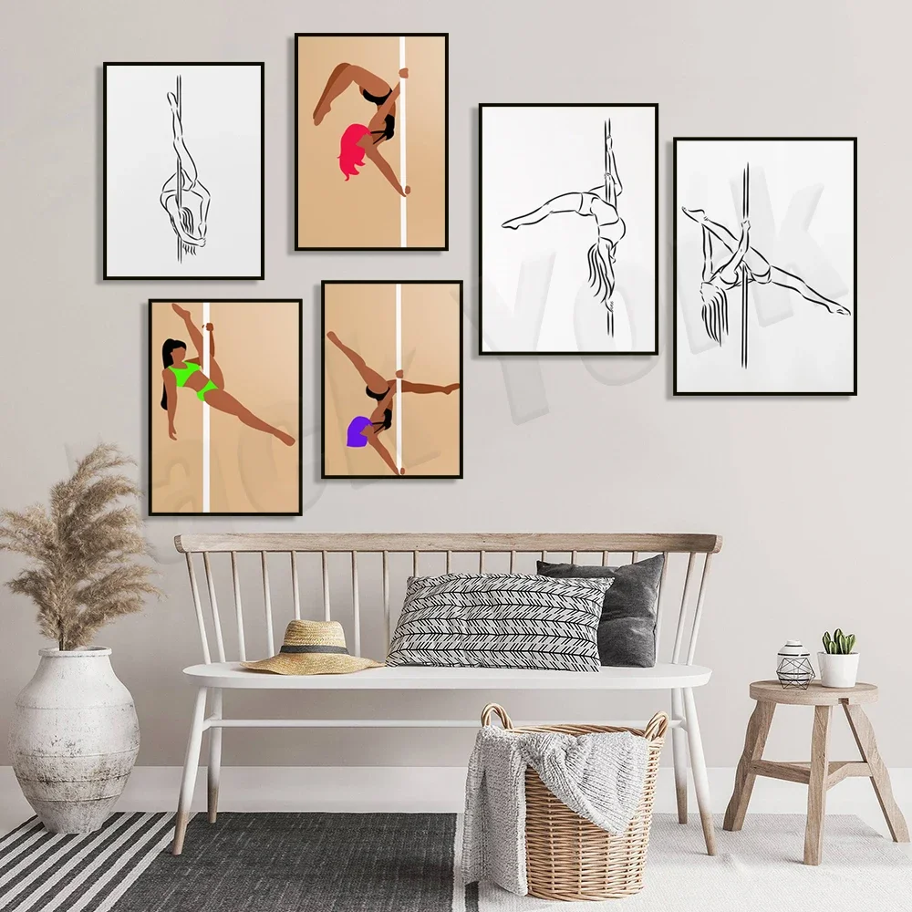 Pole dancer print, girl dance studio wall decor, minimalist female pole dancer art poster, dancer gift, line art drawing