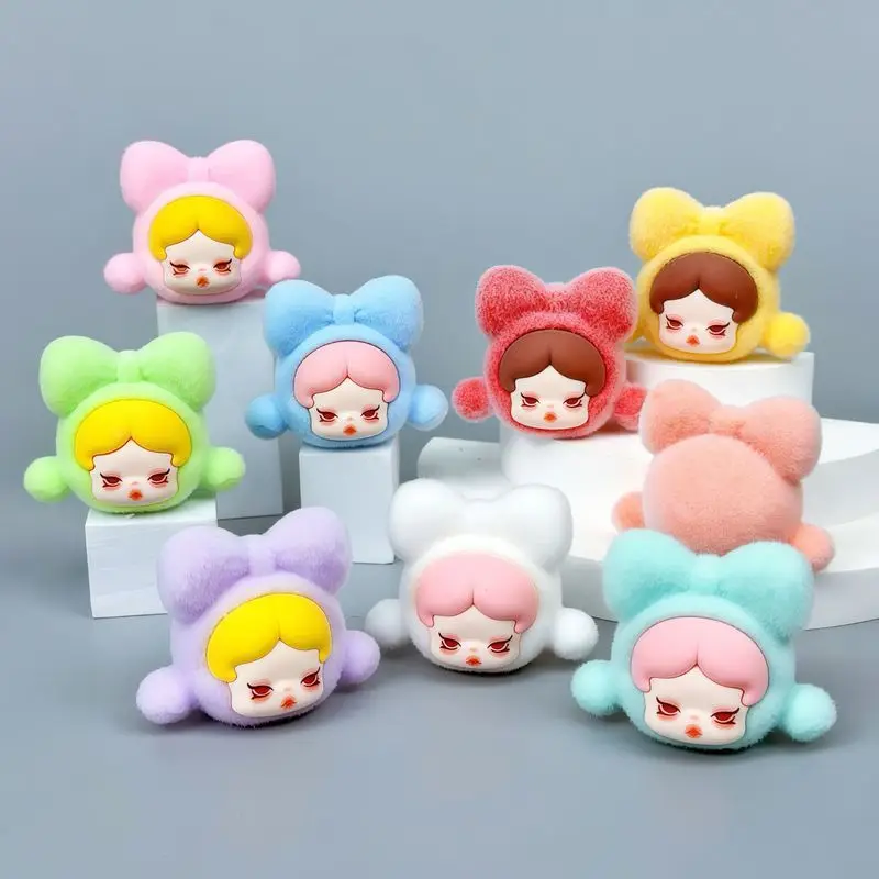 

9pcs creative flocked bow girl blind box diy jewelry accessories cute trendy mobile phone chain pendant ornament gift