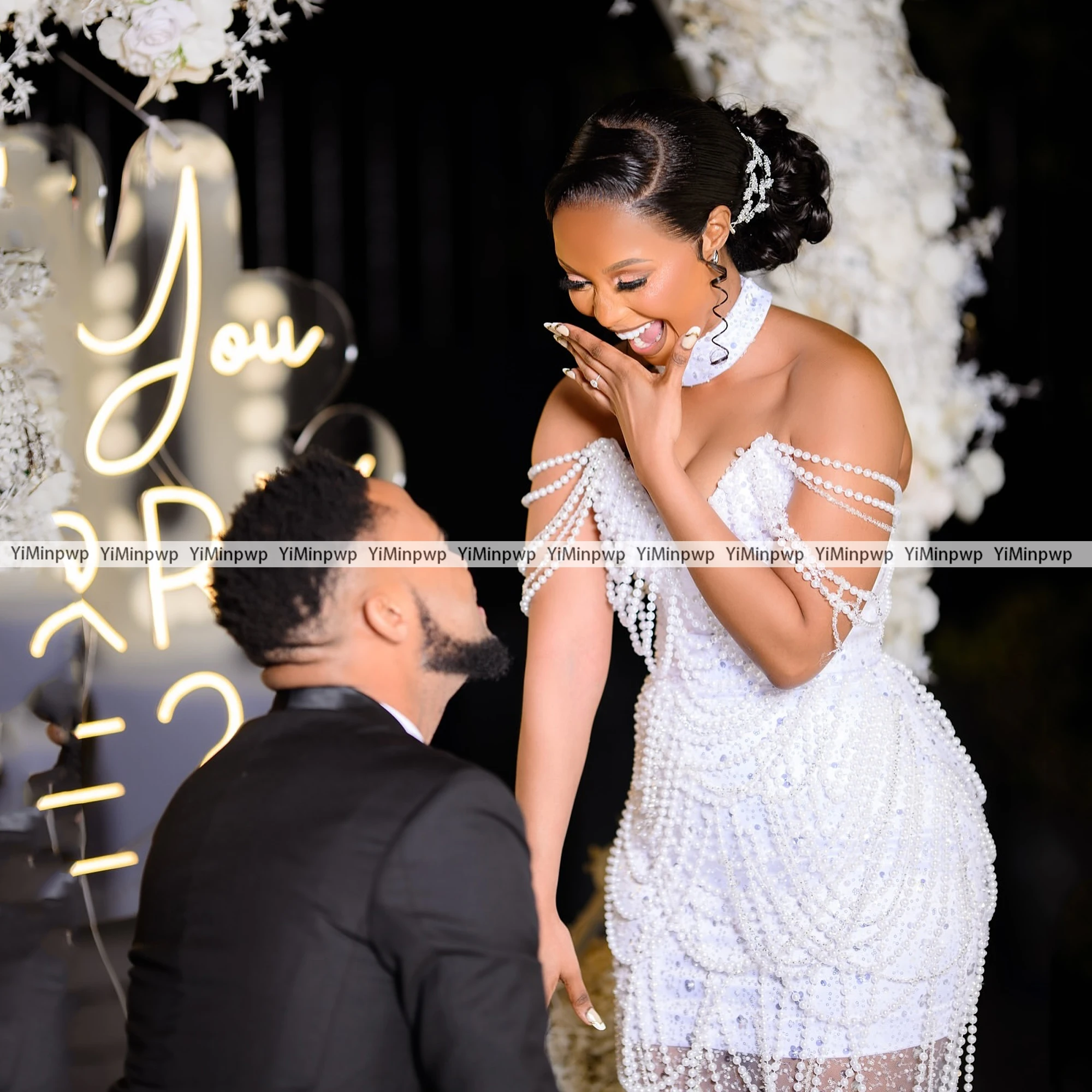 Robe de mariée sirène personnalisée, Sexy, col en v, épaules dénudées, paillettes, robes de mariée personnalisées