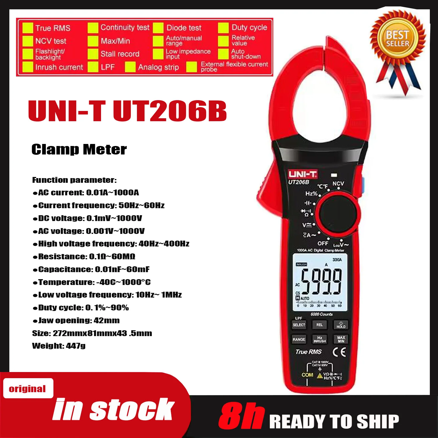 UNI-T UT204+ UT210E Series UT202A+ UT203+ UT202+ Digital Clamp Meter Multimeter Voltage Multimeter High Precision Ammeter Tester