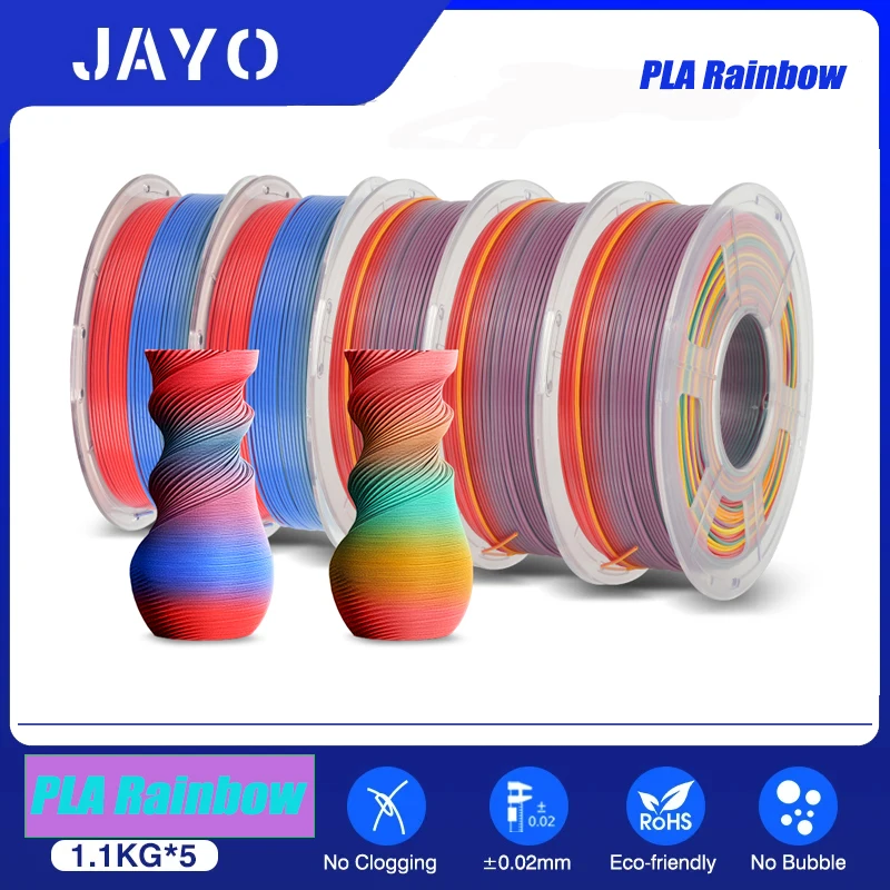 JAYO pla rainbow filament 3d pen SILK 5 Rolls 1.75mm Filament Environmental Material For 3D Pen & Printers DIY Gift 1.1KG/Rolls